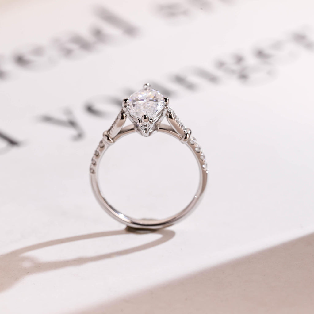 Solid Gold Half Eternity Marquise Cut Moissanite Engagement Ring, Proposal Ring