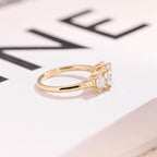 Solid Gold Three Stone Round Cut Moissanite Engagement Ring