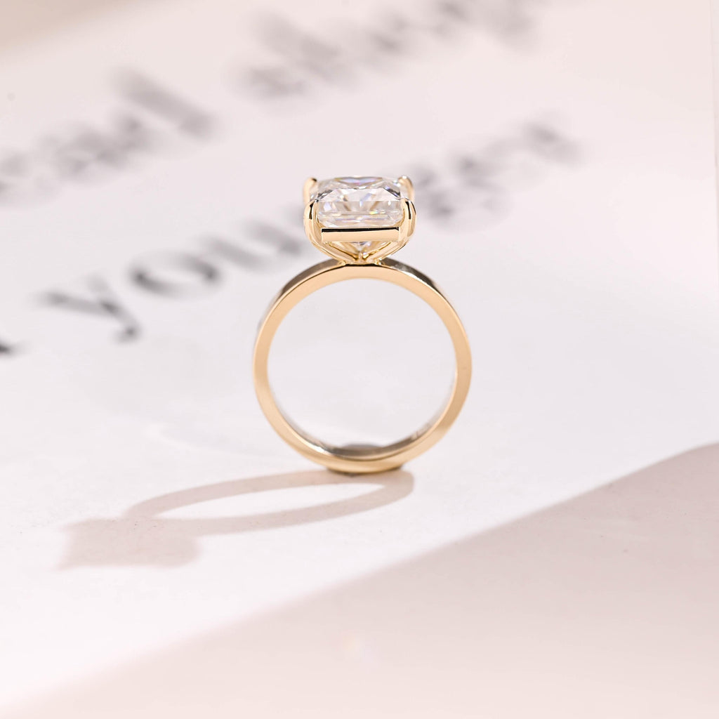 Solid Gold Princess Moissanite Engagement Ring, 3mm Wide Band Bridal Ring