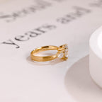 Solid Gold 3mm Width Three Stone Round Cut Moissanite Engagement Ring with Pear Accent