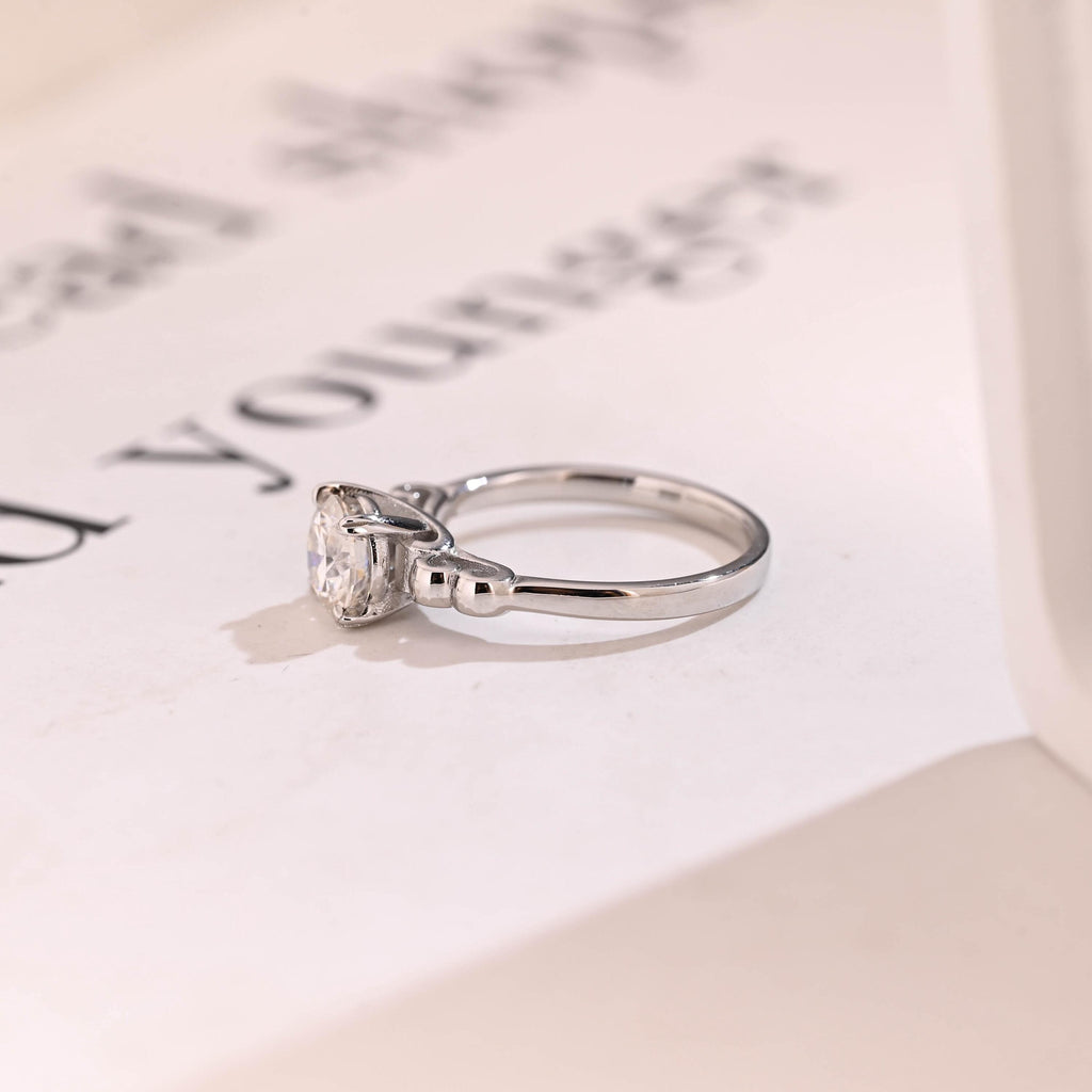 Dainty Solid Gold Round Moissanite Engagement Ring, Promise Ring