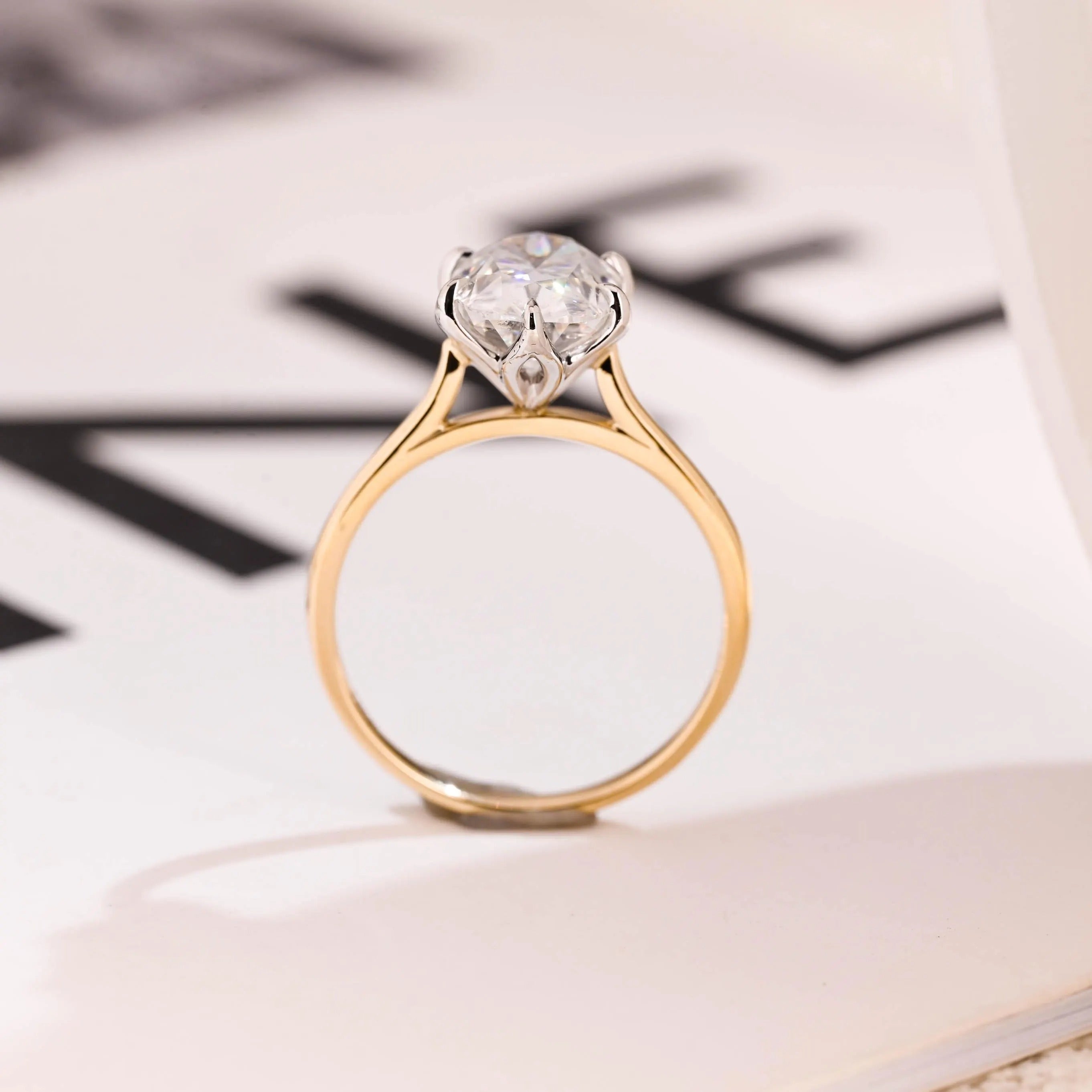 Solid Gold Oval Moissanite Engagement Ring, Six Prongs Promise Ring