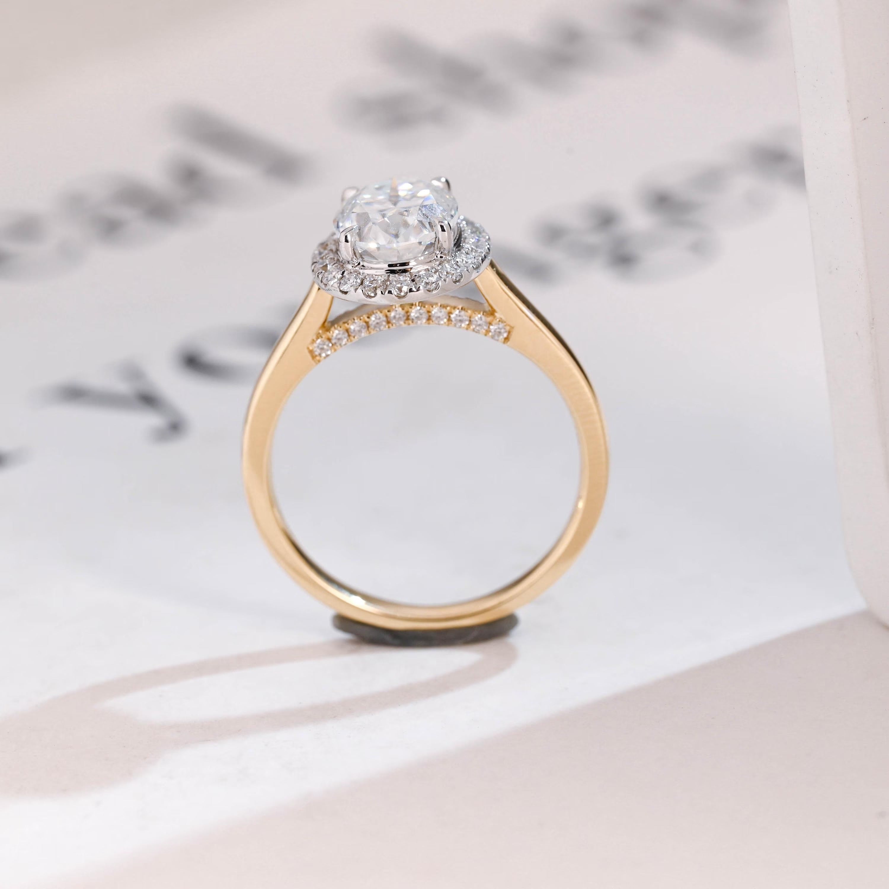 Solid Gold Oval Moissanite Engagement Ring, Two Tone Promise Ring Secondary image
