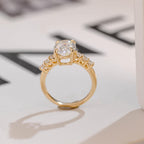Solid Gold Oval Moissanite Engagement Ring, Half Eternity Promise Ring