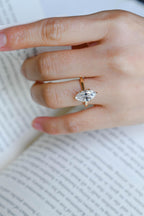 Solid Gold Tulip Floral Ring, Marquise Moissanite Engagement Ring, Cathedral Ring