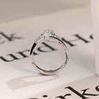 Solid Gold Marquise Moissanite Engagement Ring, Bezel Three Stone Ring