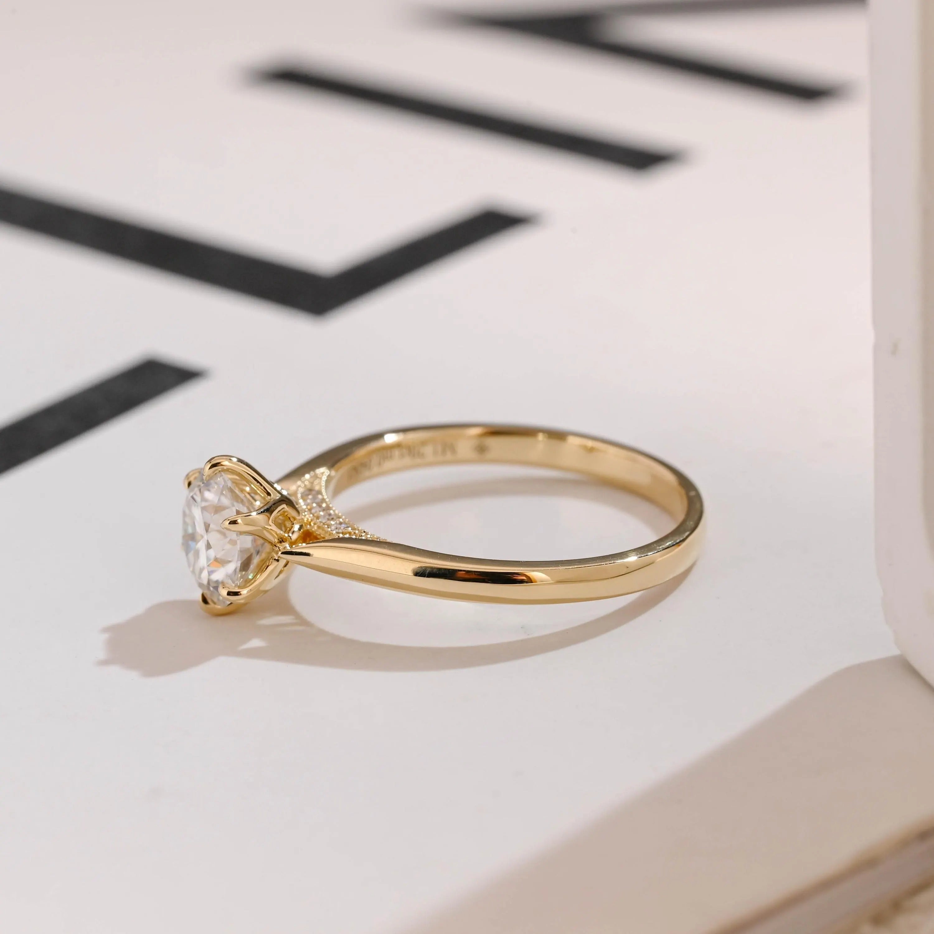 Solid Gold Tulip Flora Round Cut Moissanite Engagement Ring, Cathedral Ring