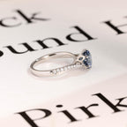 Solid Gold Round Cut Blue Moissanite Engagement Ring, Tulip Floral Bridal Ring