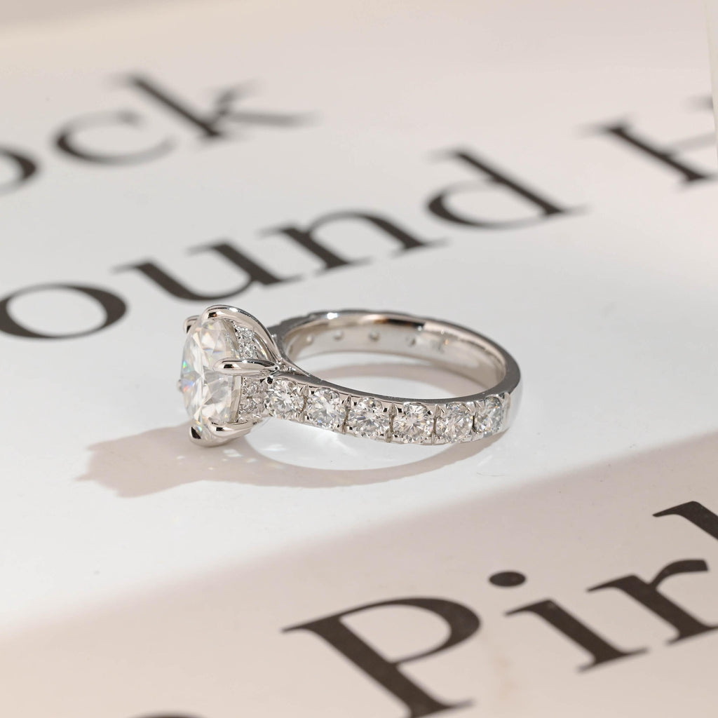 Solid Gold Round Moissanite Engagement Ring, 3.5mm Wide Band Ring