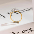 Solid Gold Oval Moissanite Engagement Ring, Three Stone Promise Ring