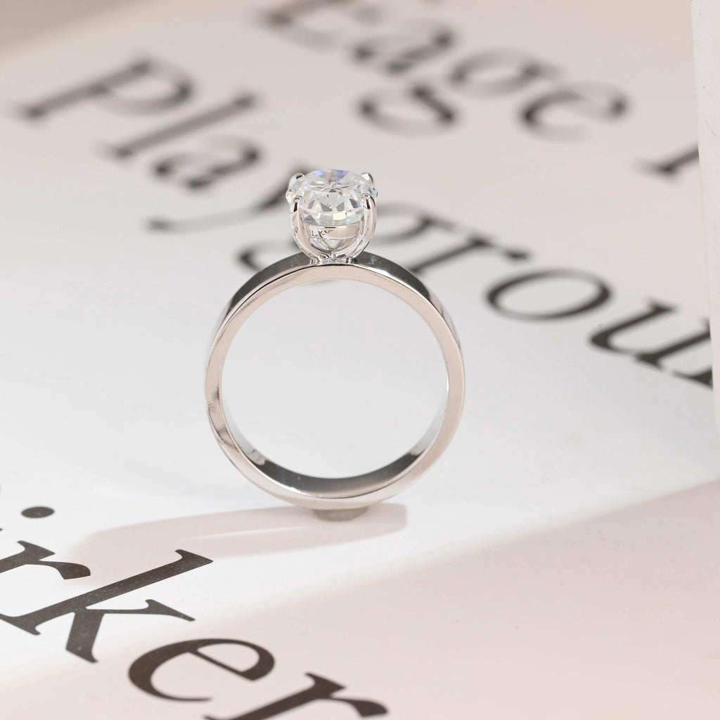 Solid Gold 4mm Band Oval Cut Moissanite Engagement Ring, Promise Ring