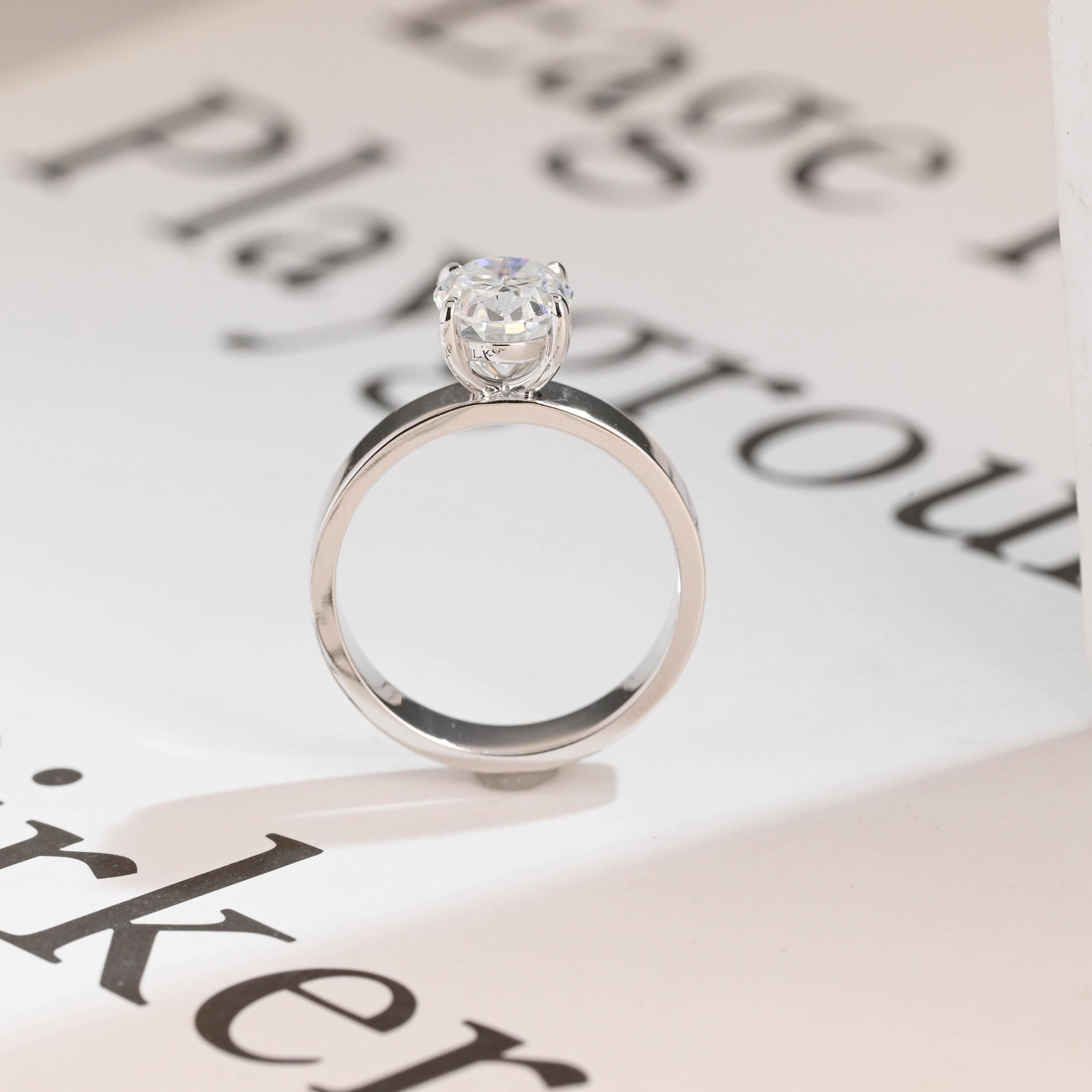 Solid Gold 4mm Band Oval Cut Moissanite Engagement Ring, Promise Ring