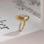 Solid Gold Pear Moissanite Engagement Ring, Bezel Set Brushed Finish