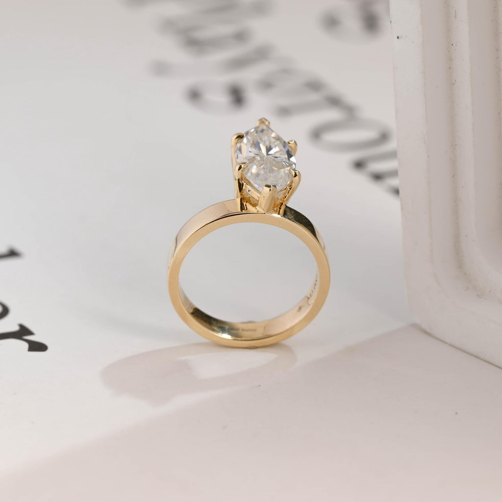Solid Gold 3.5mm Wide Band Marquise Moissanite Engagement Ring