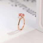 Solid Gold Oval Cut Pink Lab Grown Sapphire Engagement Ring, Three Stone Ring