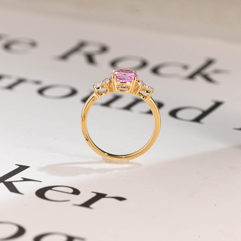 Solid Gold Cluster Round Cut Pink Moissanite Sapphire Engagement Ring