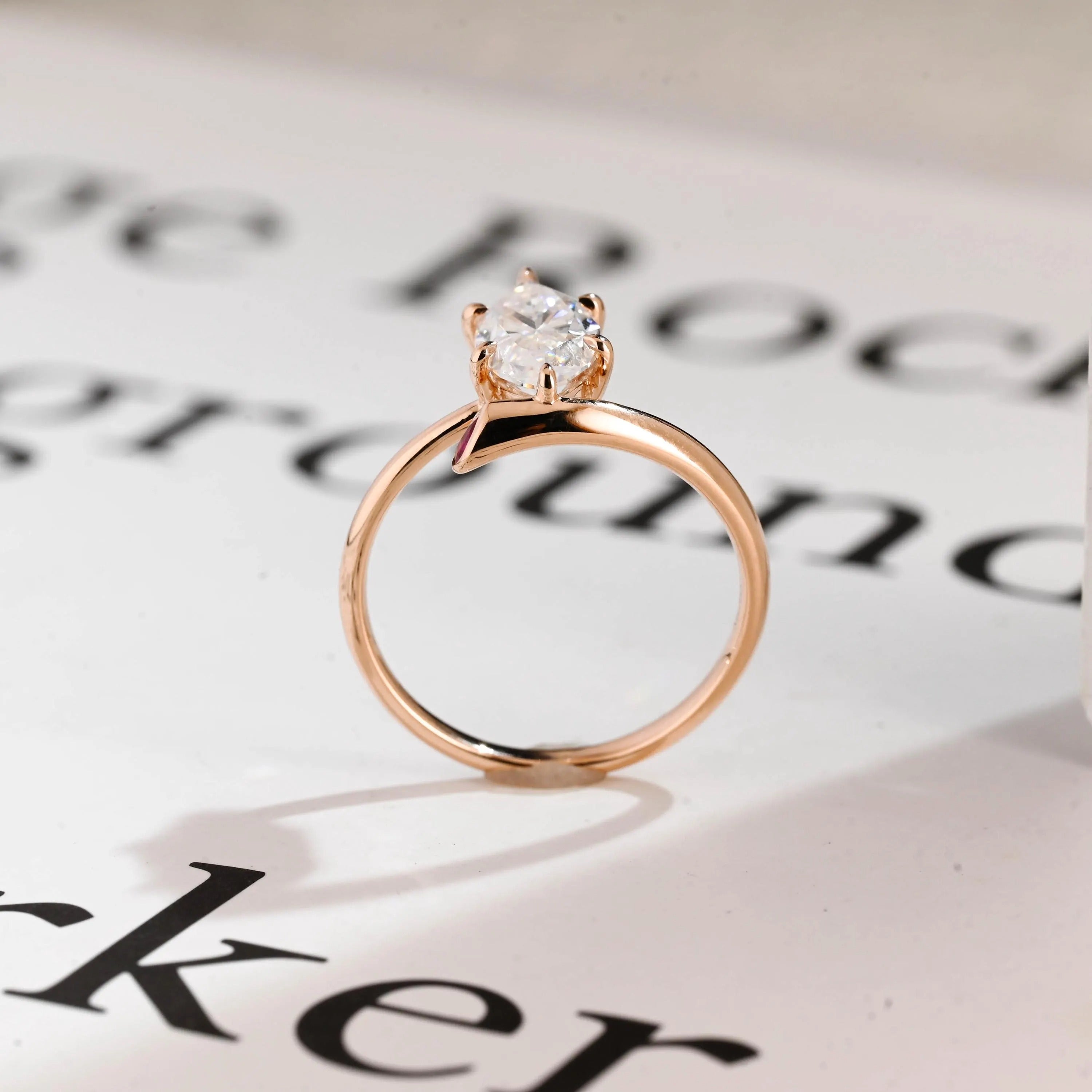 Solid Gold Marquise Cut Moissanite Engagement Ring, Open Shank Ring