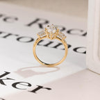 Solid Gold Three Stone Ring, Marquise Moissanite Engagement Ring