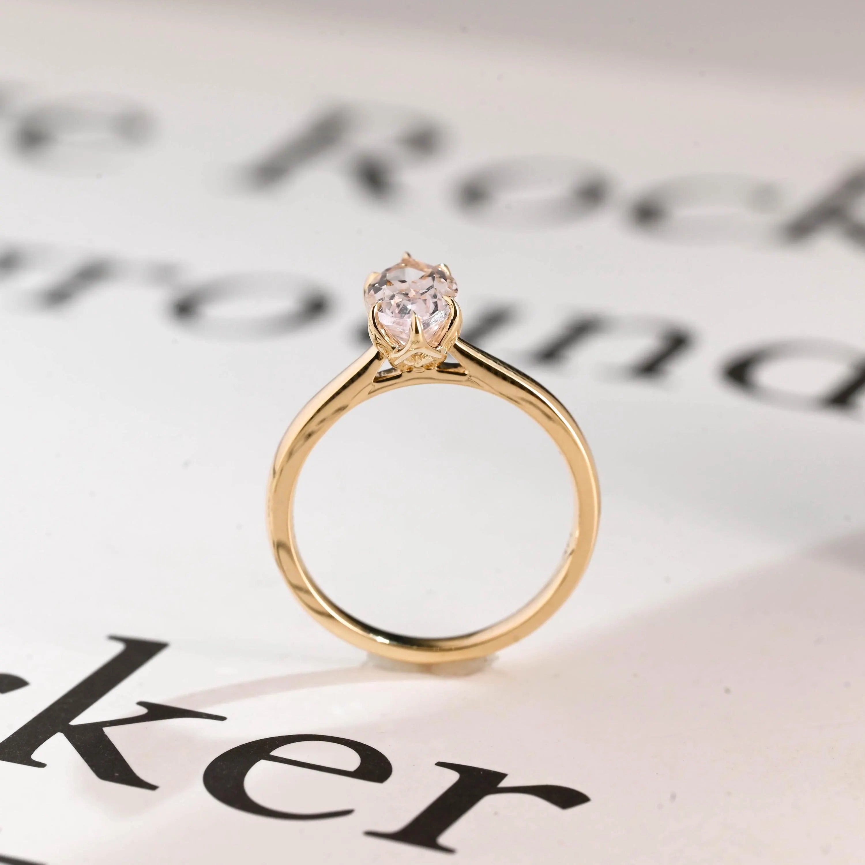 Solid Gold Tulip Floral Marquise Moissanite Engagement Ring
