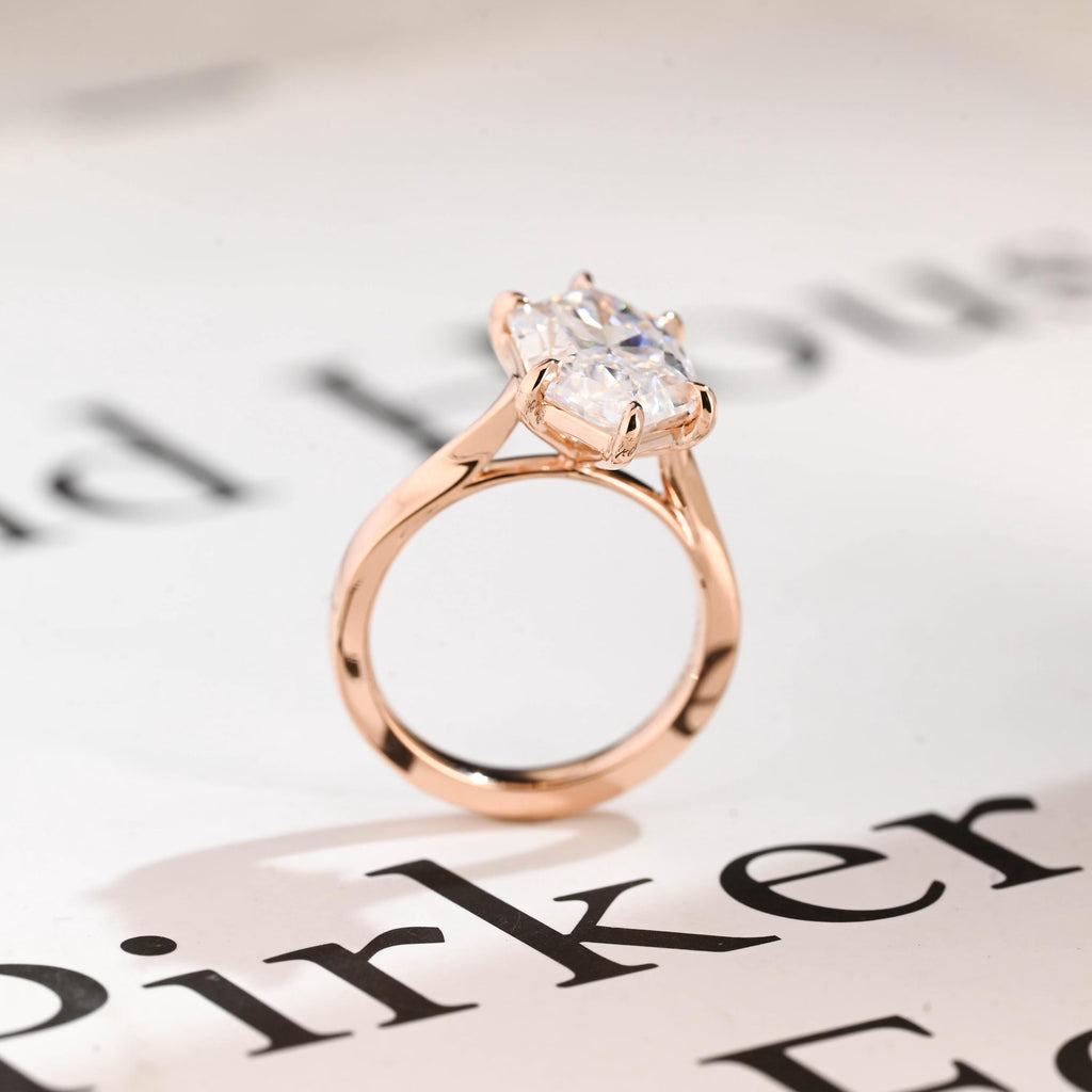 Solid Gold Dutch Marquise Moissanite Ring, Timeless Engagement Ring