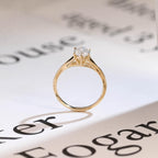 Solid Gold Six Prongs Oval Moissanite Engagement Ring with Bar, Promise Ring