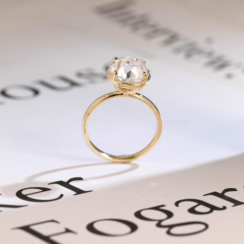 Old Mine Round Cut Moissanite Engagement Ring, Solid Gold Proposal Ring