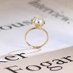 Old Mine Round Cut Moissanite Engagement Ring, Solid Gold Proposal Ring