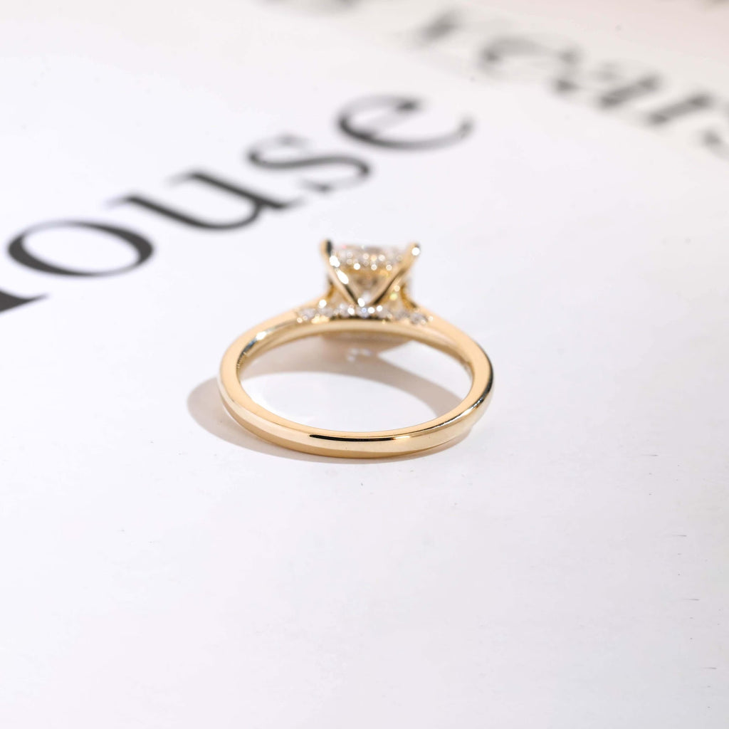 Solid Gold Princess Cut Moissanite Engagement Ring, Promise Ring