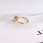 Solid Gold Three Stone Round Cut Moissanite Engagement Ring with Trillion Accent