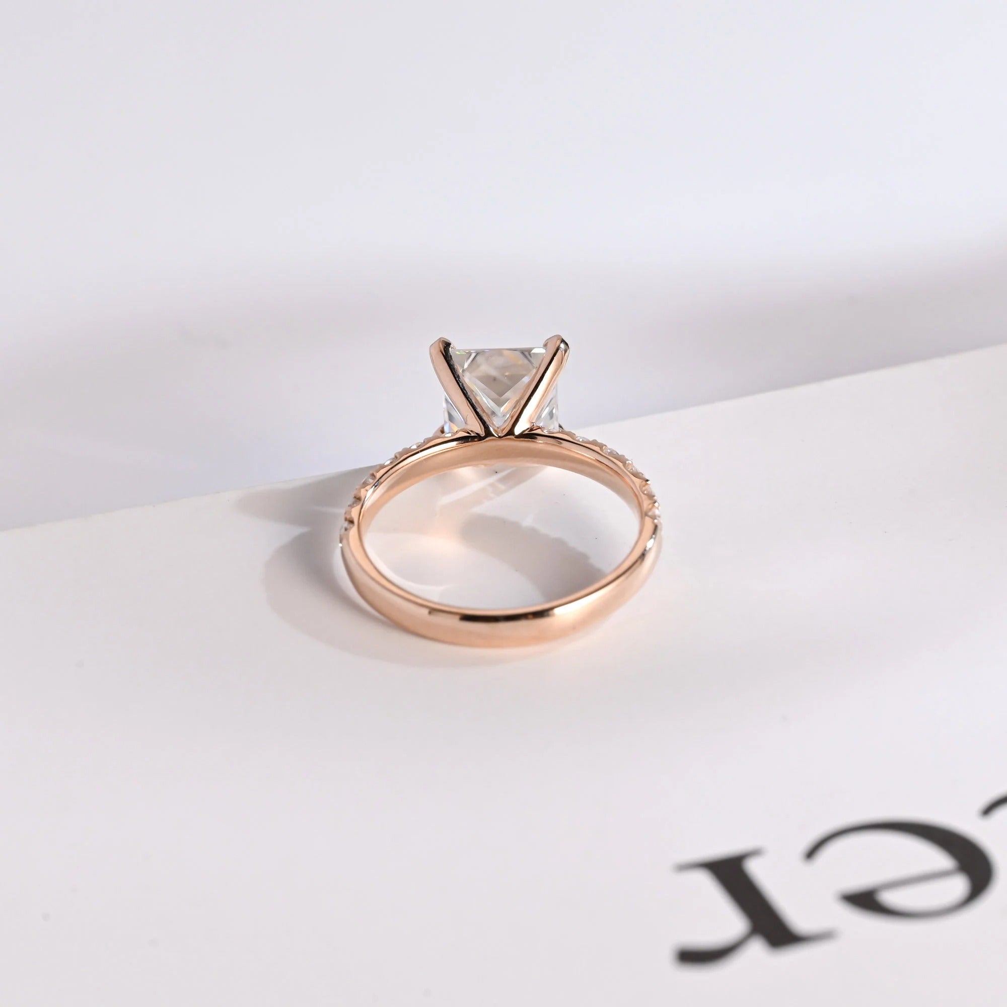 Solid Gold Princess Cut Moissanite Engagement Ring, Anniversary Gift for Her