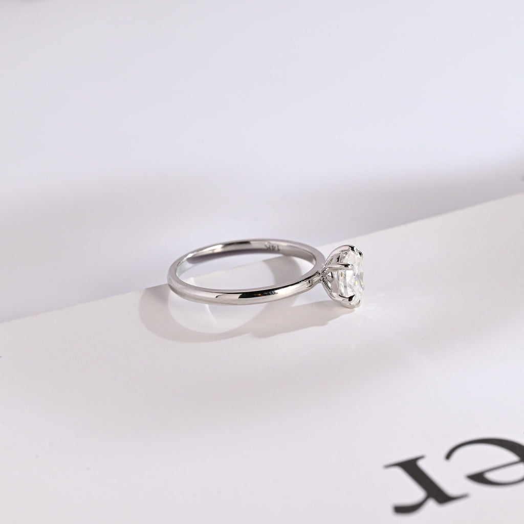 Solid Gold Solitaire Oval Cut Moissanite Engagement Ring with Six Prongs