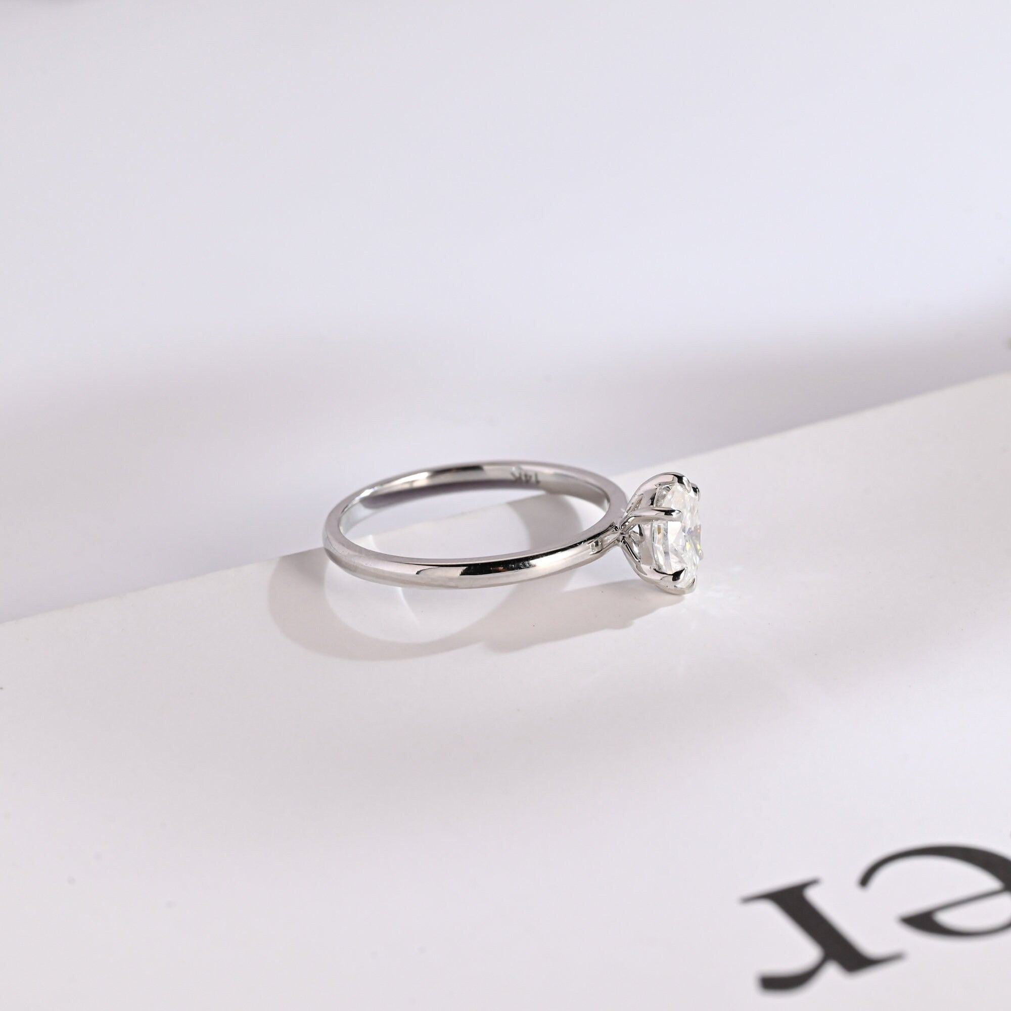 Solid Gold Solitaire Oval Cut Moissanite Engagement Ring with Six Prongs