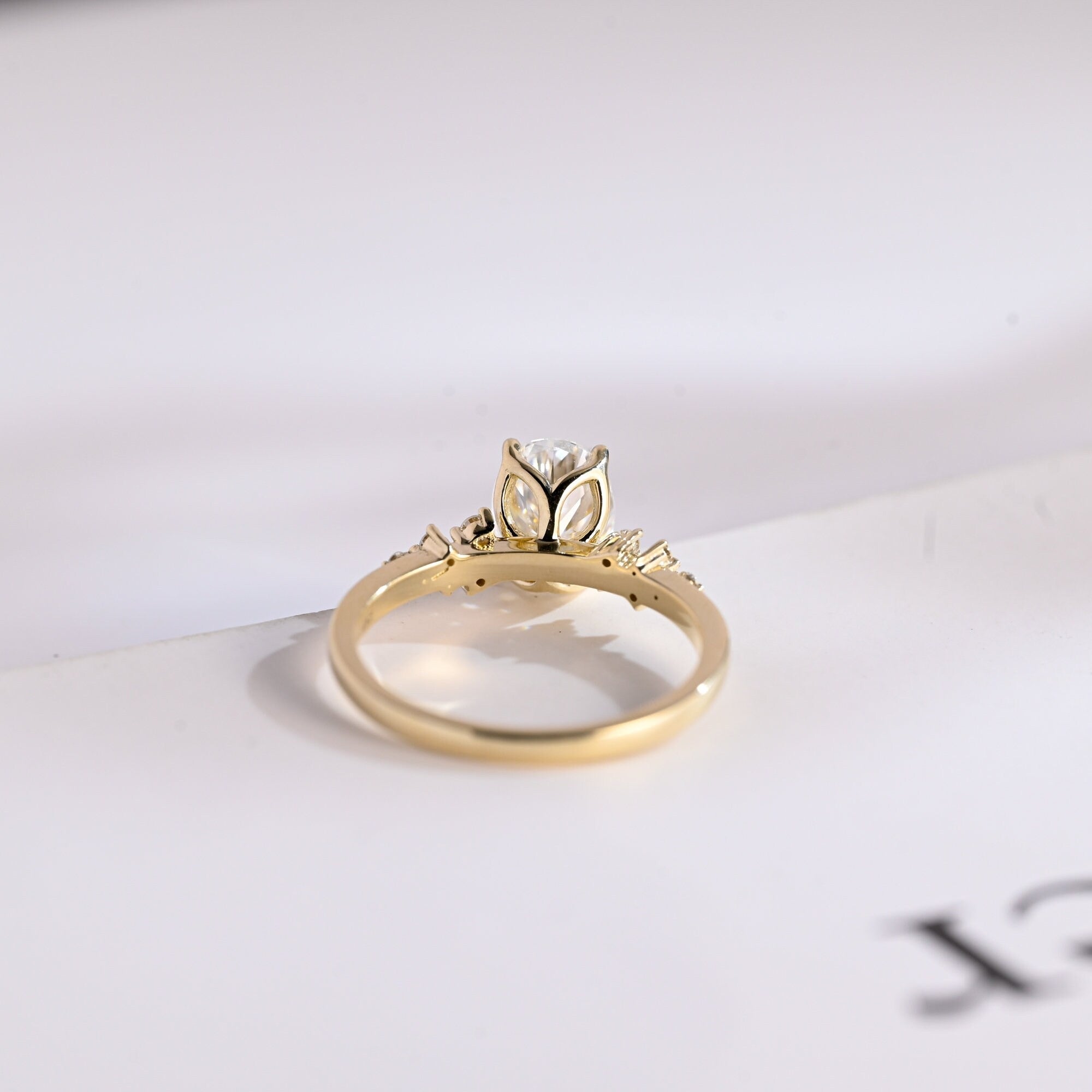 Solid Gold Oval Cut Moissanite Engagement Ring, Promise Ring