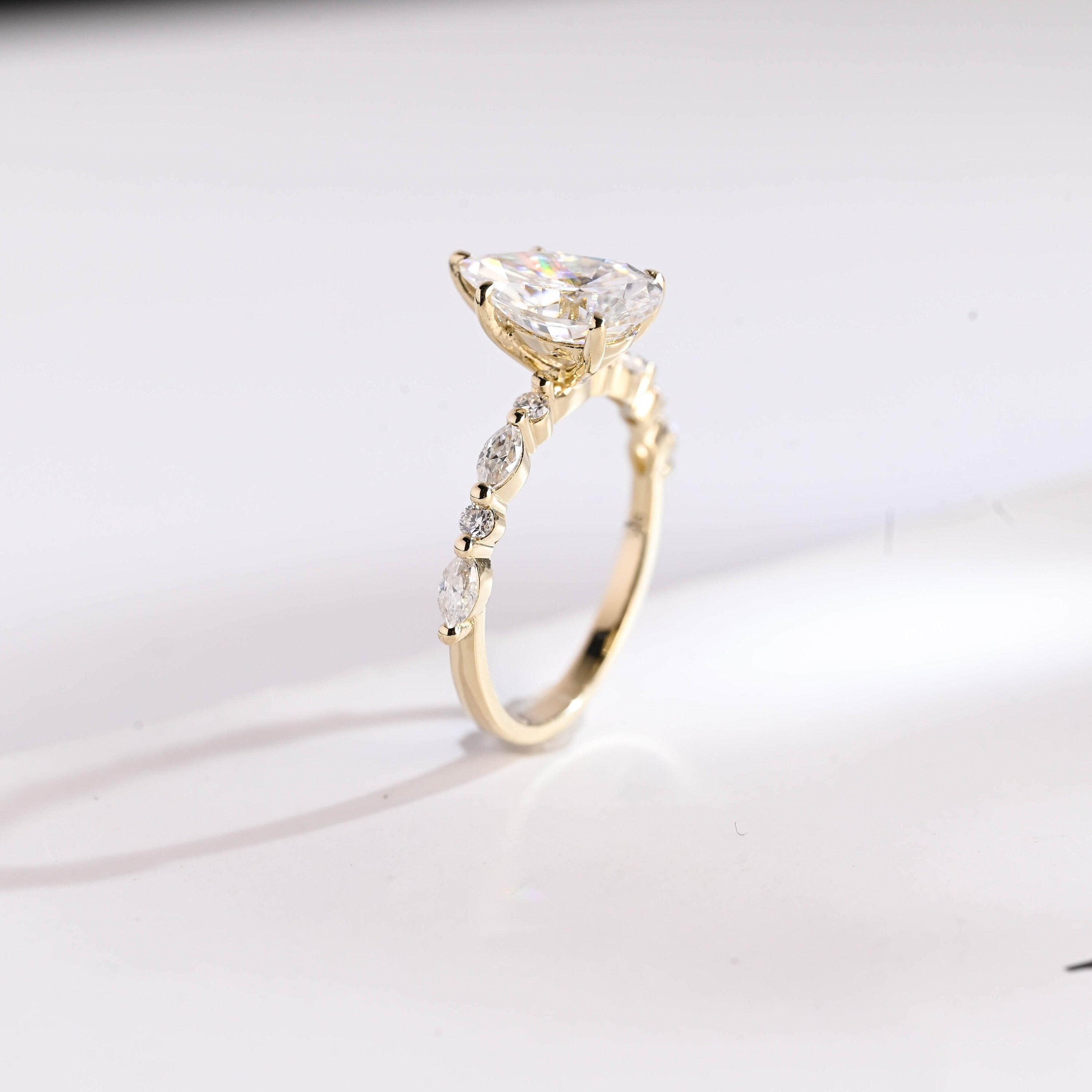 Solid Gold Pear Cut Moissanite Engagement Ring, Promise Ring Secondary image