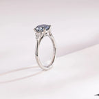 Solid Gold Light Blue Round Cut Moissanite Engagement Ring, Anniversary Gift for Her