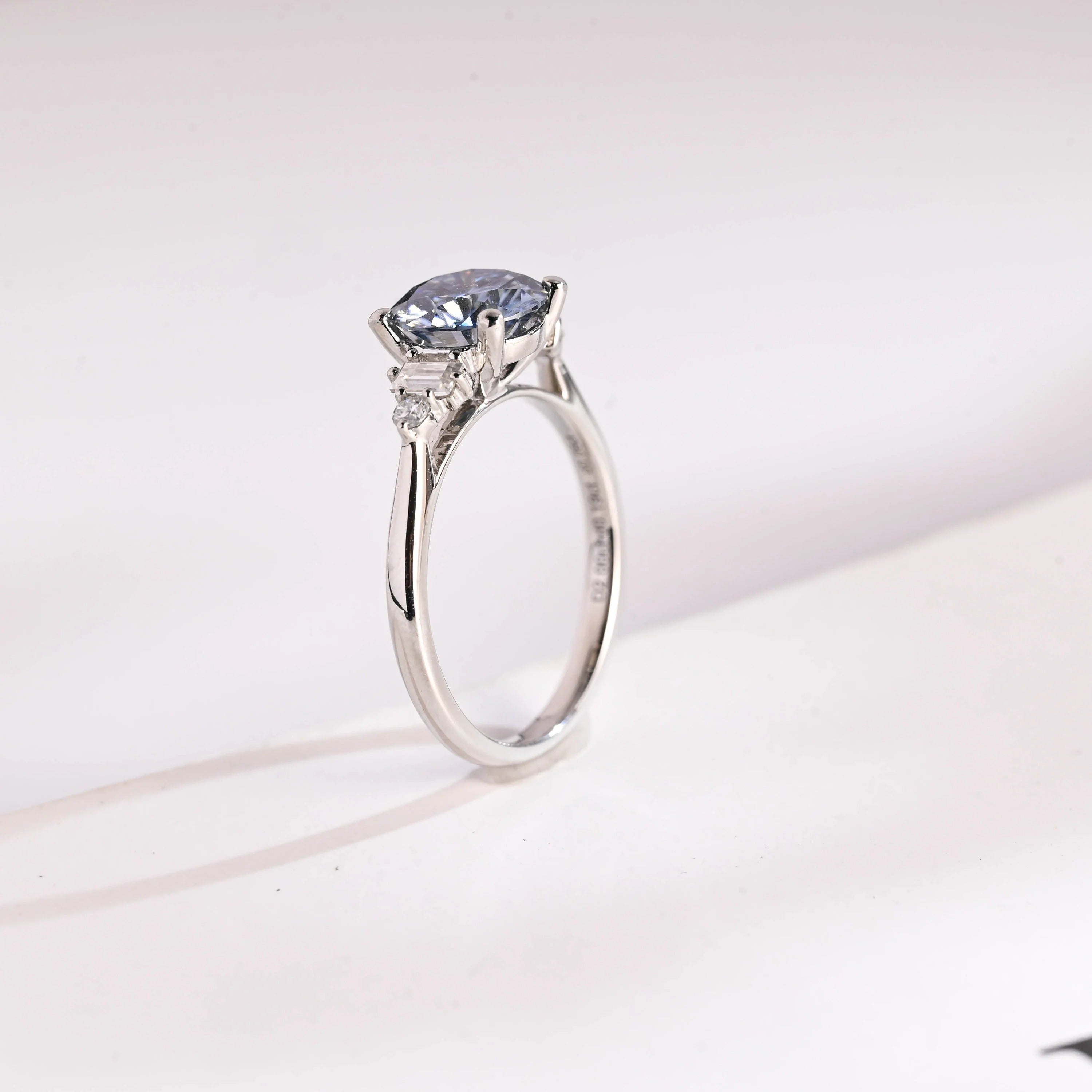 Solid Gold Light Blue Round Cut Moissanite Engagement Ring, Anniversary Gift for Her