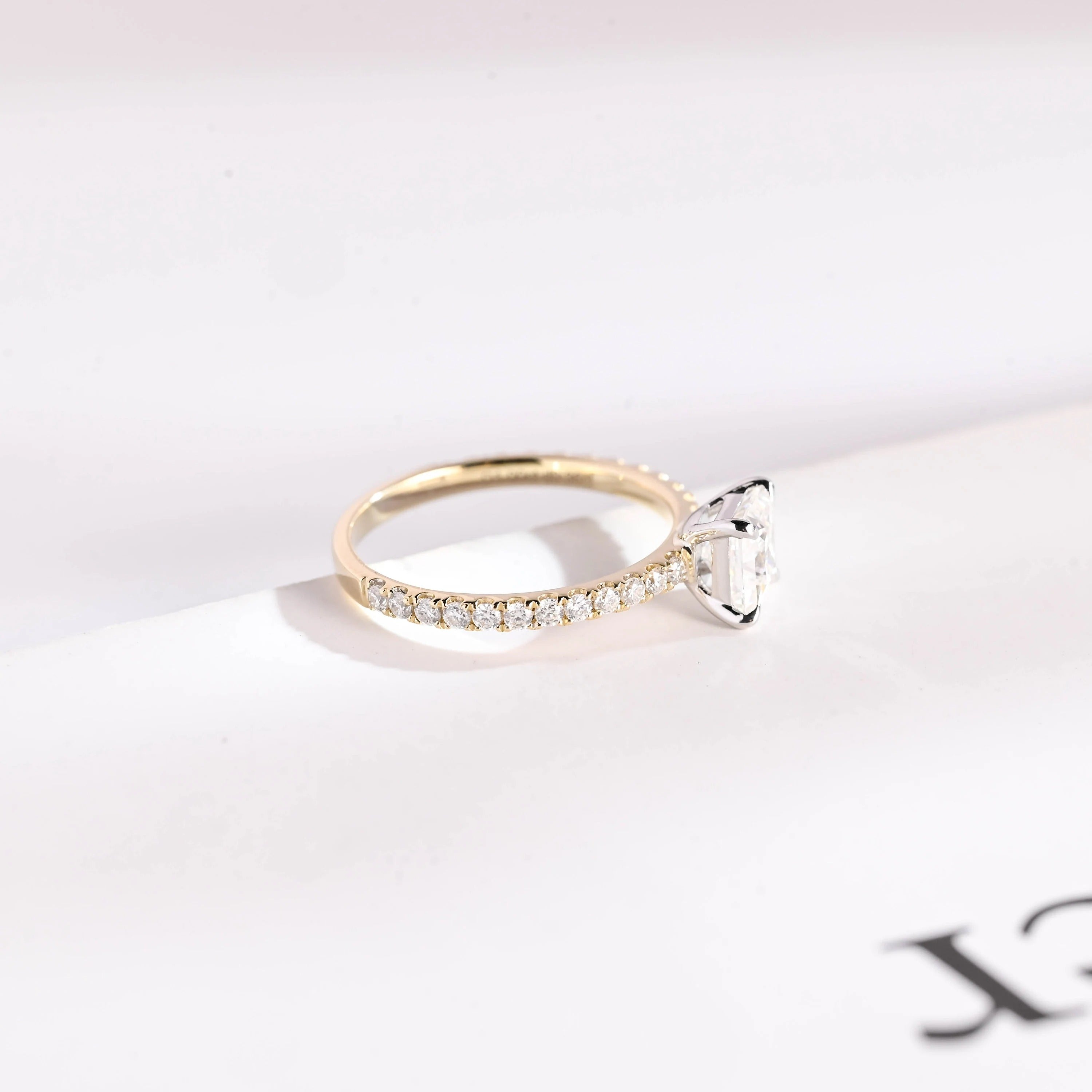 Solid Gold Two Tone Princess Cut Moissanite Engagement Ring, Anniversary Gift for Her