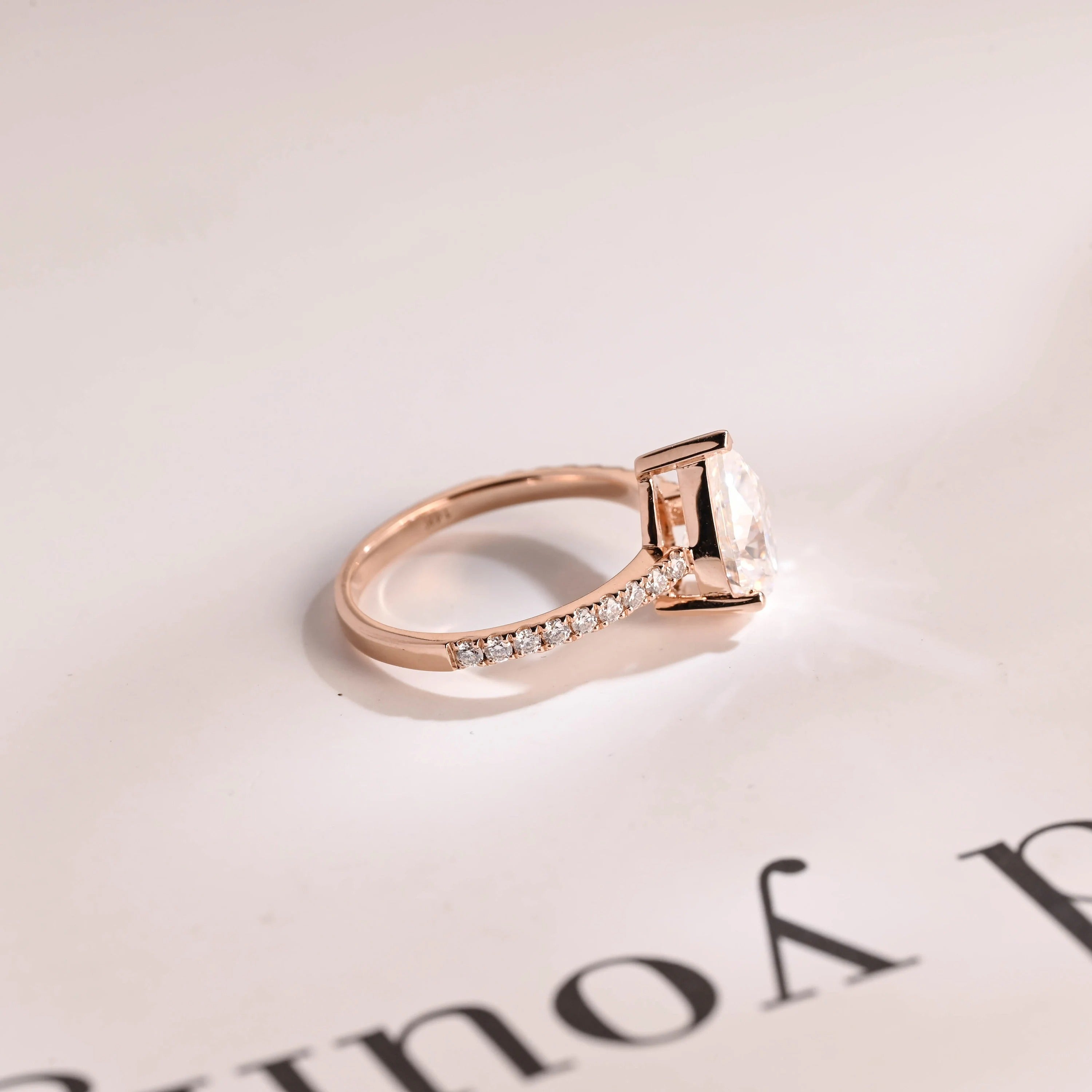 Solid Gold Pear Cut Moissanite Engagement Ring, Half Pave Proposal Ring