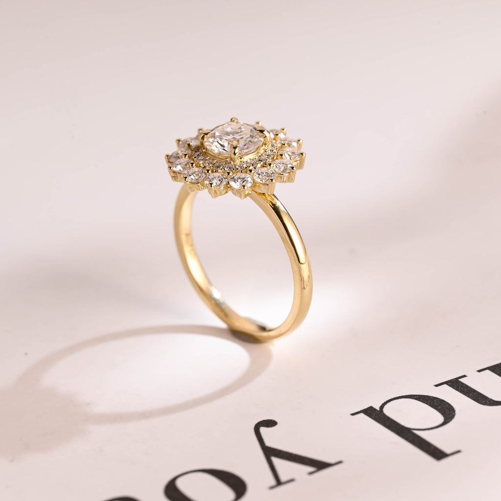 Solid Gold Round Cut Moissanite Engagement Ring, Promise Ring