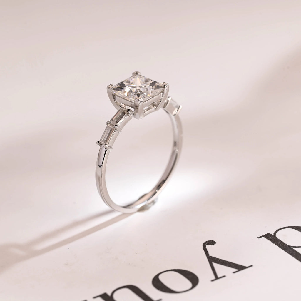 Solid Gold Princess Cut Moissanite Engagement Ring, Dainty Promise Ring