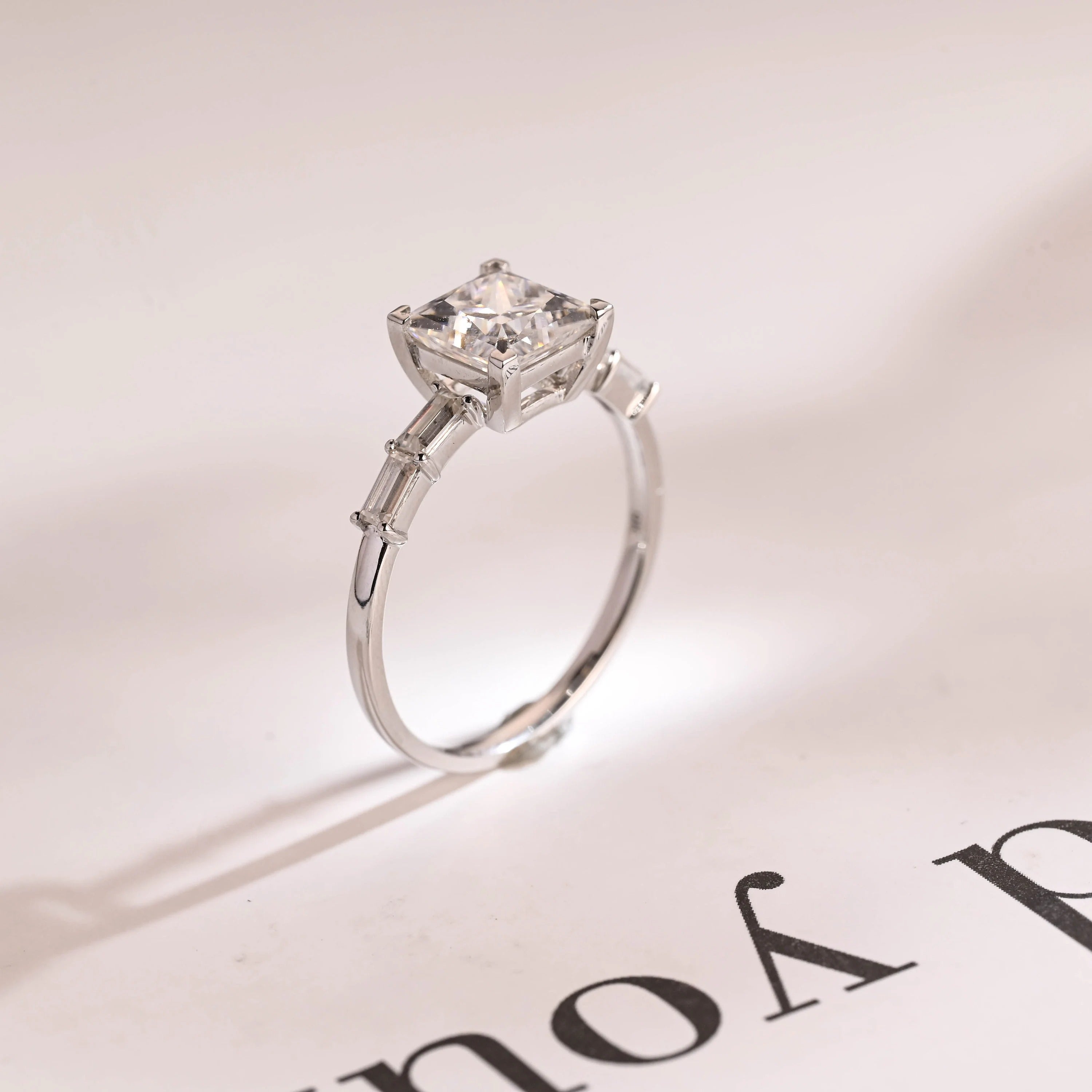 Solid Gold Princess Cut Moissanite Engagement Ring, Dainty Promise Ring