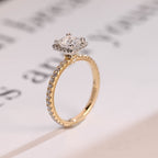 Solid Gold Two Tone Princess Moissanite Engagement Ring, Halo Bridal Ring