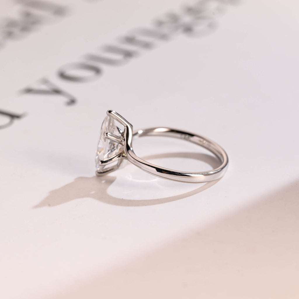 Solid Gold Marquise Cut Moissanite Engagement Ring, Promise Ring