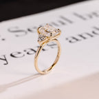 Solid Gold Emerald Cut Moissanite Engagement Ring With Trillion Accent, Three Stone Ring