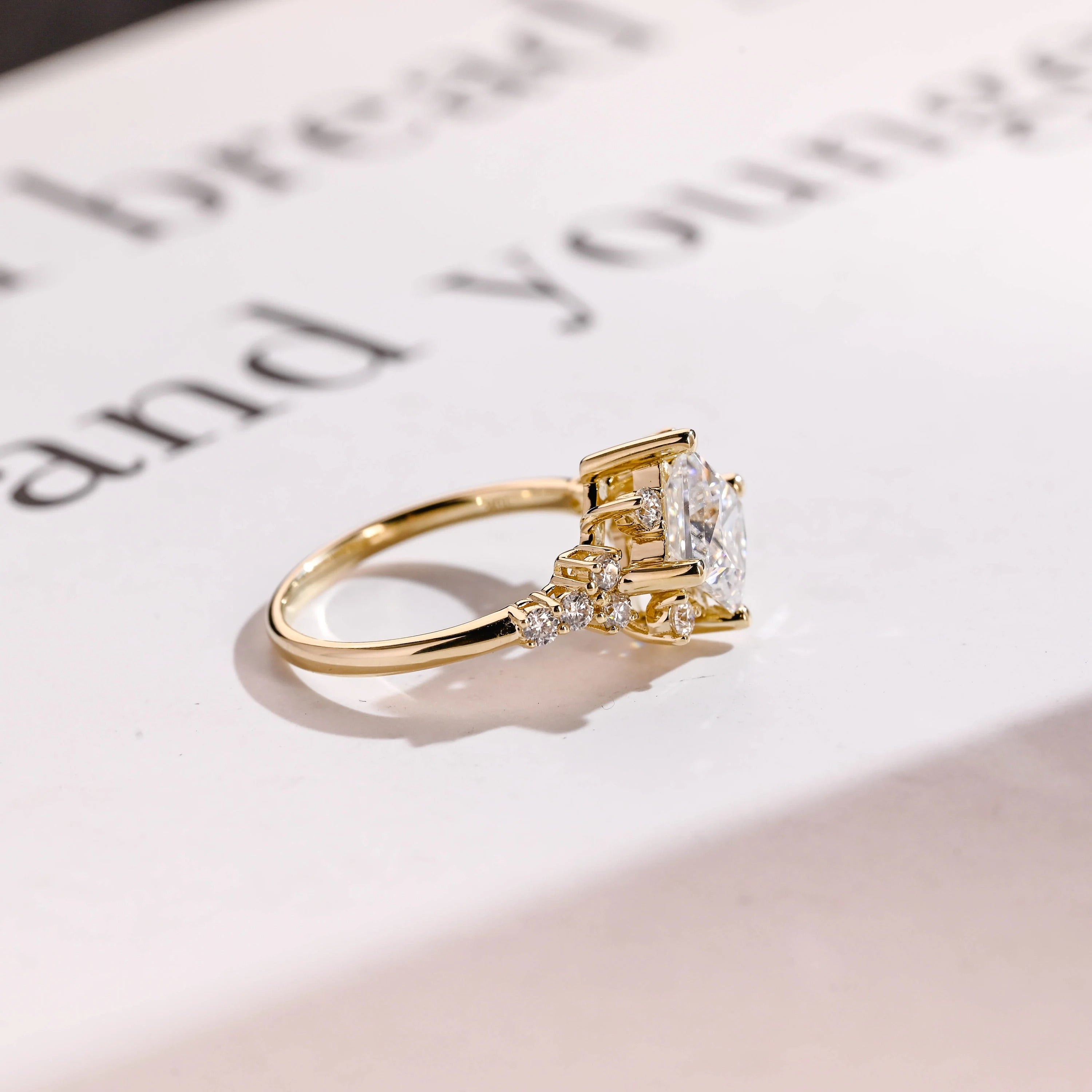 Solid Gold Princess Cut Moissanite Engagement Ring, Custom-Made Ring Available
