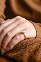 Solid Gold Tulip Floral Hidden Halo Round Moissanite Engagement Ring, Anniversary Gift for Her
