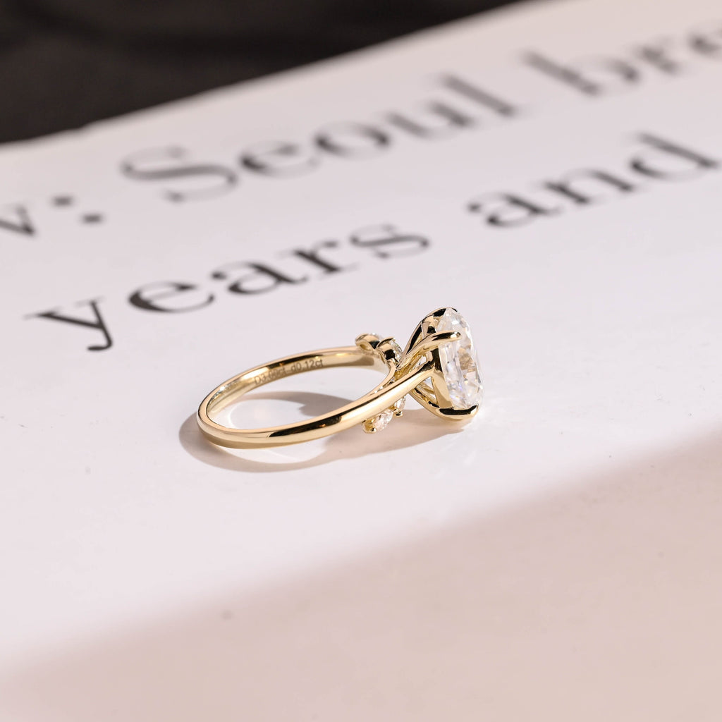 Solid Gold Oval Moissanite Engagement Ring, Bypss Proposal Ring