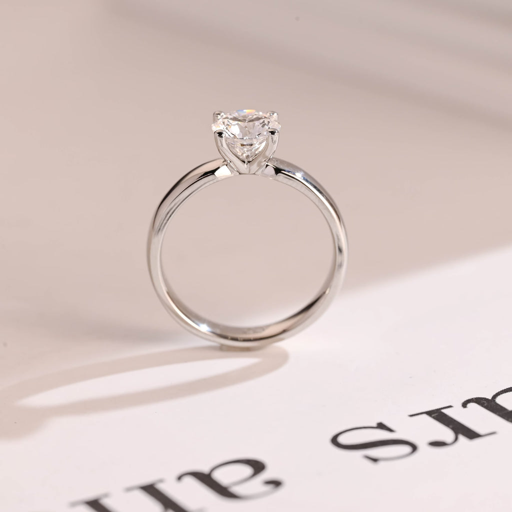 Solid Gold Minimalist Round Moissanite Engagement Ring, 3.5mm Width Band Ring