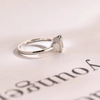 Solid Gold Emerald & Baguette Cut Moissanite Engagement Ring, Minimalist Cluster Bezel Ring