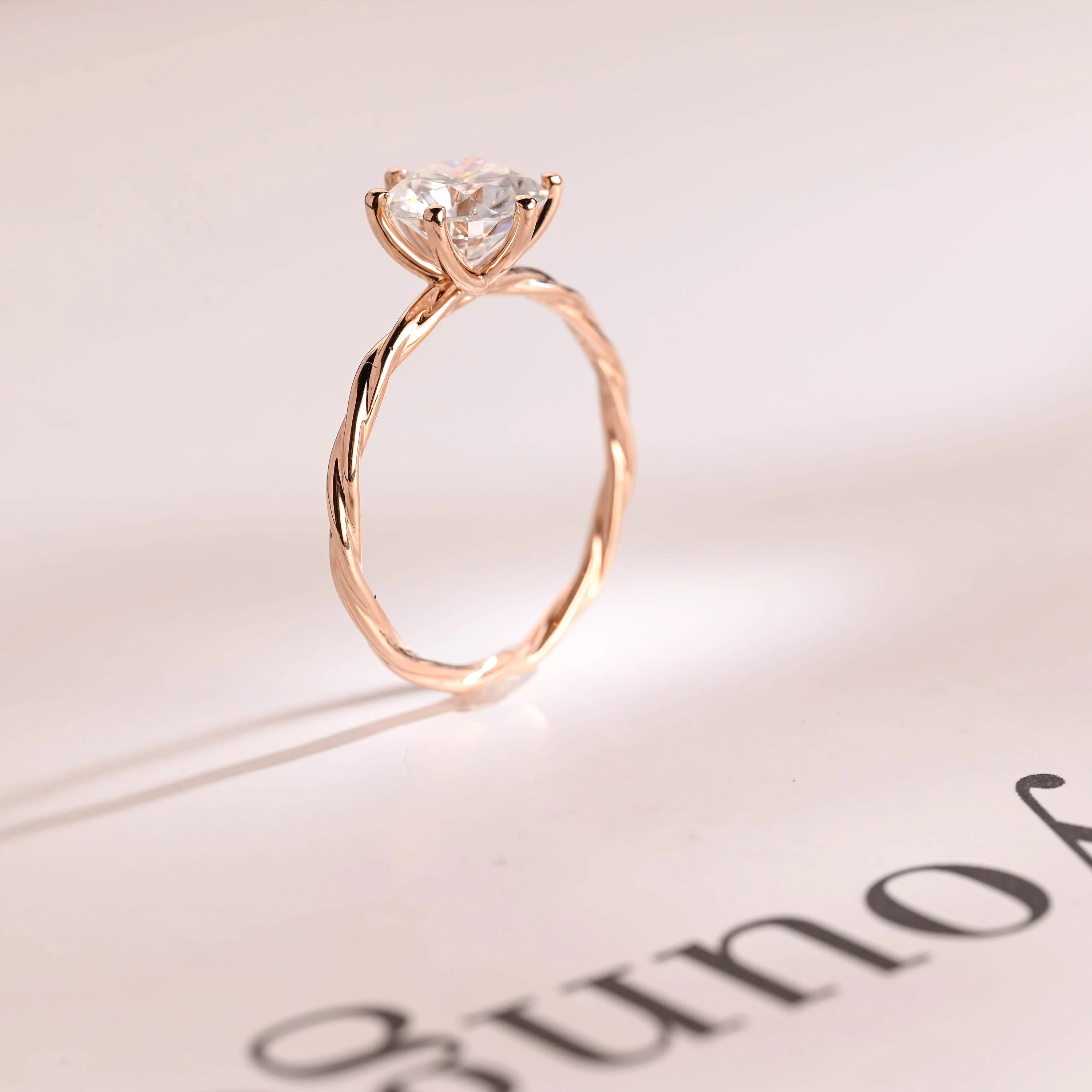 Solid Gold Moissanite Engagement Ring, Twisted Rope Band Secondary image